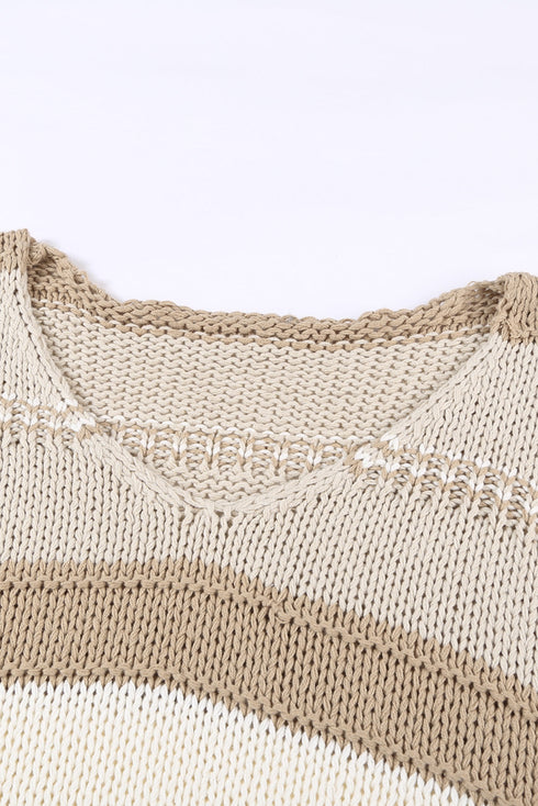 V-Neck Knitted Lantern Sleeve Pullover Sweater